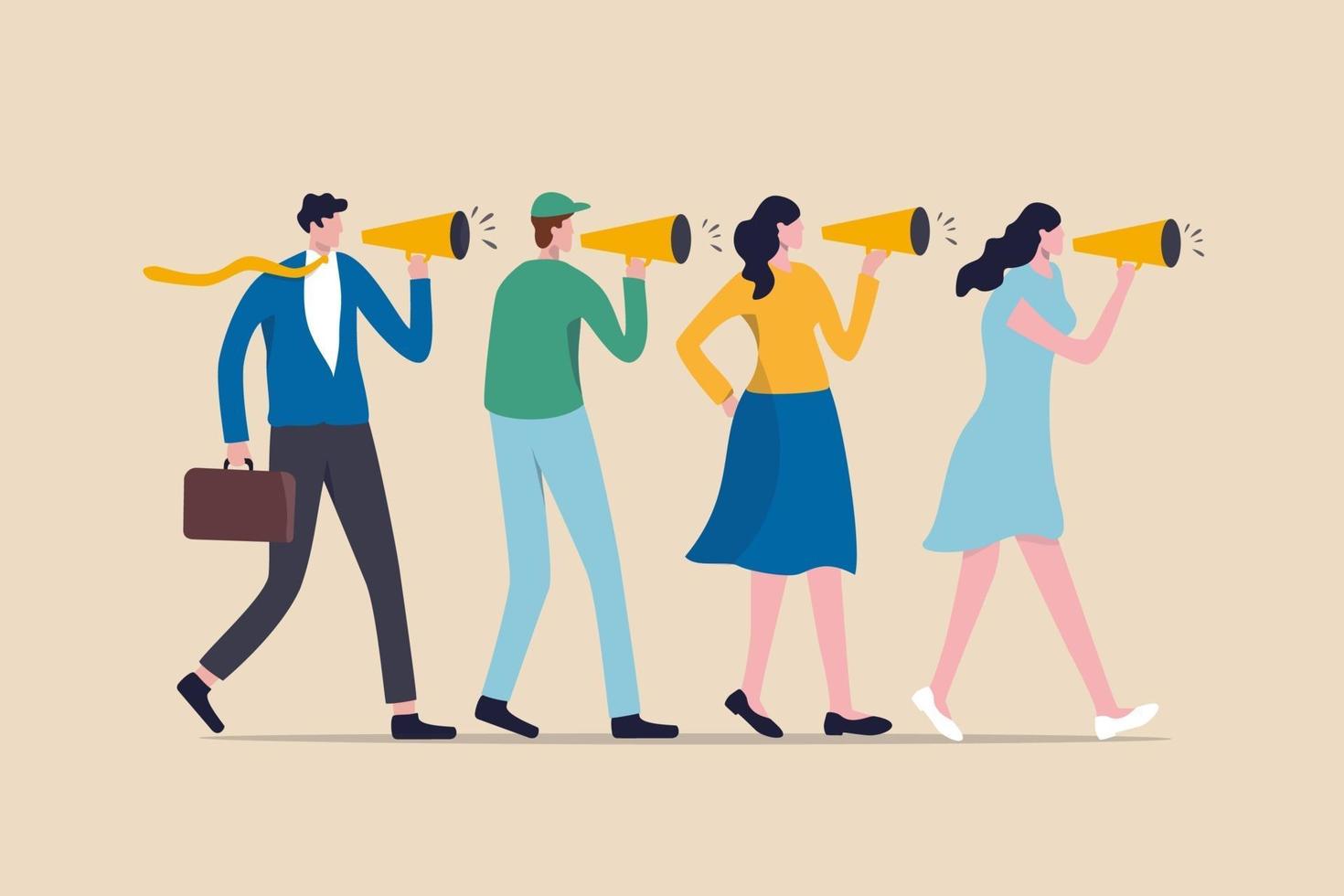 marketing-strategy-word-of-mouth-people-tell-friend-about-good-product-and-service-vebally-tell-story-or-communication-concept-people-using-megaphone-to-tell-story-to-their-friends-vector - Factory of Graphics